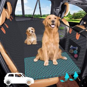 Dog Car Seat Cover for Back Seat Extender, Dog Hammock for Car with Door Protection, Waterproof Backseat Protector for Pet with Mesh Window and Storage Pocket for Cars SUV Truck