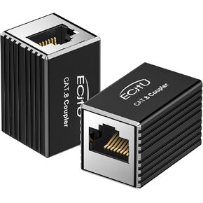 2 Pack RJ45 Coupler, Aluminum Alloy Shell, Ethernet Adapters Female to Female, 8-Pin Modular Straight Through Extender, Network Connectors for Cat8/Cat7/Cat6/Cat6a/Cat5e/Cat5 Ethernet Cable(Black)