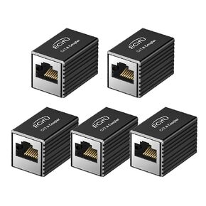 5 Pack RJ45 Coupler, Aluminum Alloy Shell, Ethernet Adapters Female to Female, 8-Pin Modular Straight Through Extender, Network Connectors for Cat8/Cat7/Cat6/Cat6a/Cat5e/Cat5 Ethernet Cable(Black)