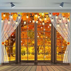 CYLYH 7x5FT Fall Window Backdrop Autumn Fall Backdrop Autumn Forest Scene Background Decoration Fall Photography Background Thanksgiving Backdrop Banner Party Decor
