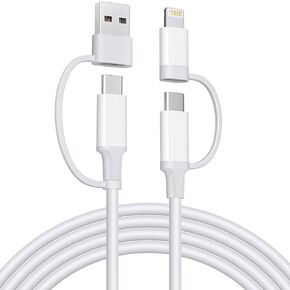 USB C Cable, 4-in-1 USB C to USB C Cable 6FT, 60W Fast Charging/Charger Cord with USB A+Type C for iPhone 16/15 14 13 iPad Samsung Galaxy MacBook and More