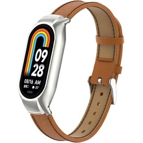 Compatible with Xiaomi Mi Band 8 Bands,Mi Band 8 Leather Replacement Bracelet Strap Wristband Accessories with Metal Frame for Xiaomi Mi Band 8