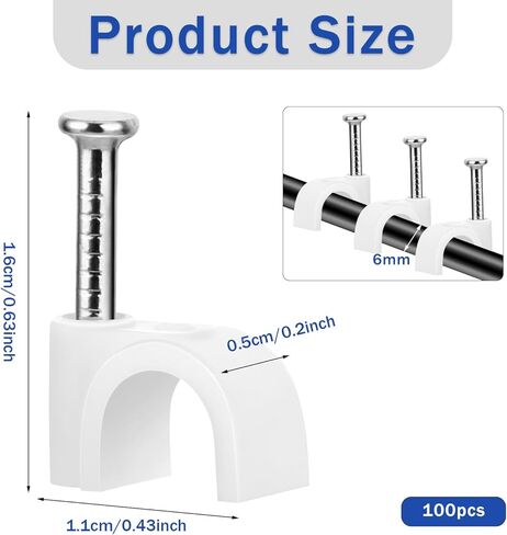 Molain 100 Pack Cable Wire Clips, 4mm 6mm 8mm 10mm Cable Management Organizer Clips Circle Nail in Cable Clips Wire Wall Clips for Ethernet Cable, Telephone Cable, Home Desk TV Wire, Computer(White) in Saudi Arabia