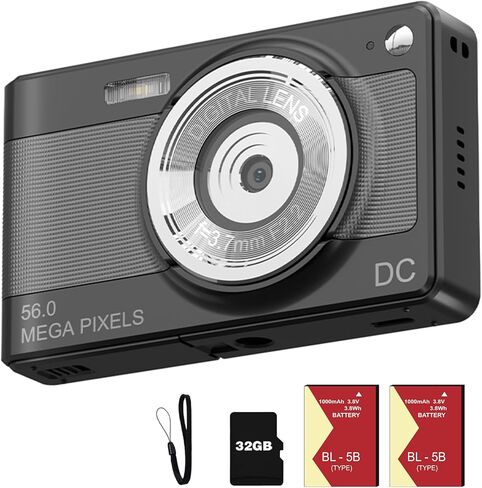 كاميرا رقمية، كاميرات رقمية FHD 1080P للأطفال والأولاد والبنات، كاميرا رقمية صغيرة الحجم للنقطة والتقاط مع تكبير 16X مضادة للاهتزاز وبطاقة 32 جيجابايت، كاميرا صغيرة للأطفال، بيضاء in Kuwait