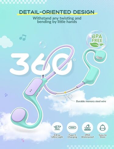 iClever Kids Headphones, Bluetooth 5.4 Air Conduction Open Ear Headphones, Safe Volume 74&85 dBA, Clear Audio, 360° Bending, Ultra-Light Comfortable Kids Bluetooth Headphones for iPad/Outdoor/Sports in Saudi Arabia