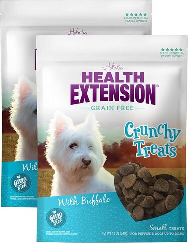 Health Extension Heart-Shaped Crunchy Biscuits, 12oz (340g) – Buffalo Recipe, GMO-Free Dog Training Treats for Small Breeds, Added Vitamins & Minerals (Pack of 4) in Saudi Arabia