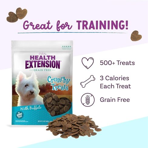 Health Extension Heart-Shaped Crunchy Biscuits, 12oz (340g) – Buffalo Recipe, GMO-Free Dog Training Treats for Small Breeds, Added Vitamins & Minerals (Pack of 4) in Saudi Arabia