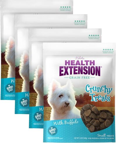 Health Extension Heart-Shaped Crunchy Biscuits, 12oz (340g) – Buffalo Recipe, GMO-Free Dog Training Treats for Small Breeds, Added Vitamins & Minerals (Pack of 4) in Saudi Arabia