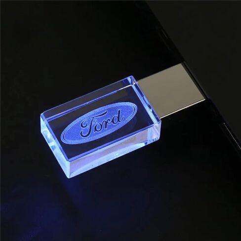 Custom LED Light USB Flash Drive, 128GB, Crystal Car Logo Design, High Speed USB 2.0, (Blue) in Saudi Arabia
