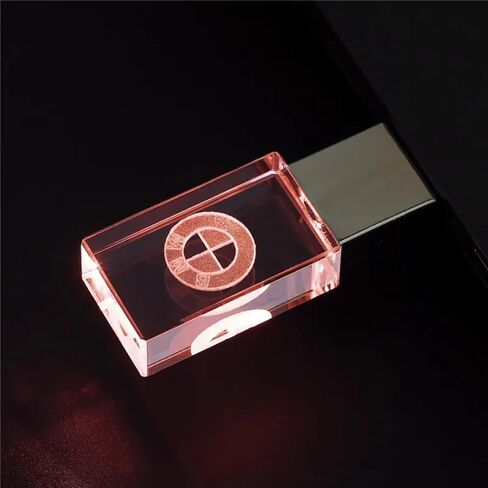 Custom LED Light USB Flash Drive, 128GB, Crystal Car Logo Design, High Speed USB 2.0, (Blue) in Saudi Arabia