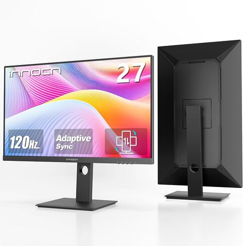 INNOCN 27" Monitor 120Hz FHD 1920 x 1080p IPS PC Computer Desktop Gaming Display Built-in Speaker, Eyes Care, Height/Pivot Adjustable, HDMI, VGA, VESA Mountable - Black, 27D1FR in Saudi Arabia