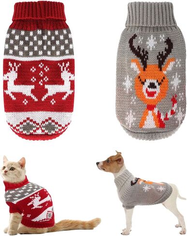 Dog Christmas Sweaters Christmas Sweater Cat Pet Xmas Clothes Cat Outfit Holiday Classic Winter Knitwear Warm Reindeer Snowflake Sweater for Kitty Puppy Dogs Cat in Saudi Arabia