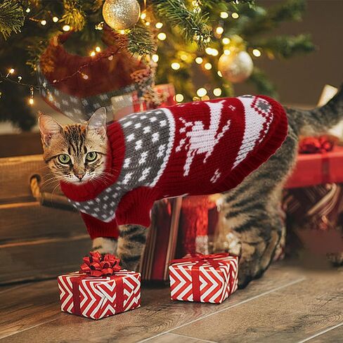 Dog Christmas Sweaters Christmas Sweater Cat Pet Xmas Clothes Cat Outfit Holiday Classic Winter Knitwear Warm Reindeer Snowflake Sweater for Kitty Puppy Dogs Cat in Saudi Arabia