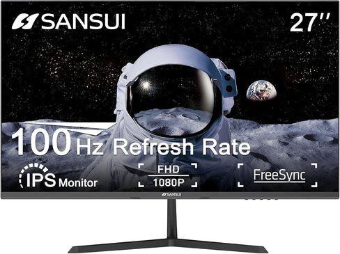 شاشة SANSUI مقاس 27 بوصة، شاشة كمبيوتر IPS 100 هرتز Full HD 1920 x 1080P مع واجهة HDMI VGA للعناية بالعين بدون إطار 100 x 100 مم VESA (ES-27X3AL، كابل HDMI متضمن) (متجدد) in Saudi Arabia