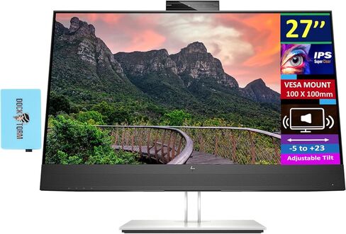 شاشة مؤتمرات HP E27m G4 USB-C 40Z29AA#ABA مع قاعدة Docztorm، شاشة 27 بوصة QHD IPS 2K، حامل VESA (100x100 مم)، كاميرا ويب 5 ميجابكسل، مثالية للمنزل والأعمال، أسود/فضي (أحدث طراز 2024) in Saudi Arabia