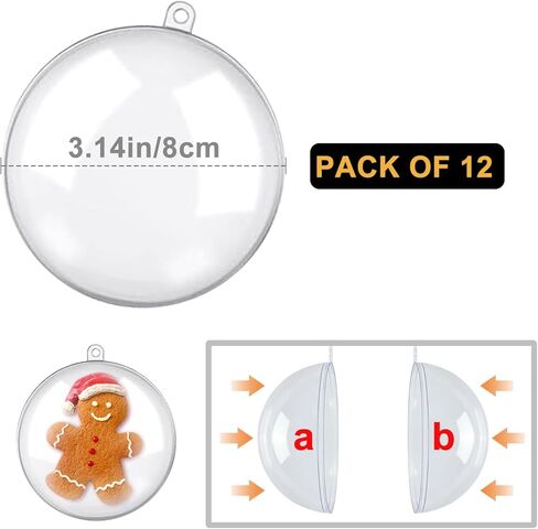 48 PCS Clear Acrylic Ball Ornaments, Plastic Christmas Fillable Ornaments, Transparent DIY Fillable Decoration Balls for Christmas Tree, Wedding, Party and Home Decor in Saudi Arabia