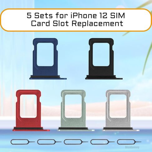 استبدال فتحة حامل بطاقة SIM بخمسة ألوان لهاتف iPhone 12 (أخضر/أزرق/أحمر/أبيض/أسود) مع حلقة ختم مطاطية مقاومة للماء ودبوس إخراج مفتوح لـ A2172 A2402 A2404 (إصدار شريحة واحدة) in Saudi Arabia