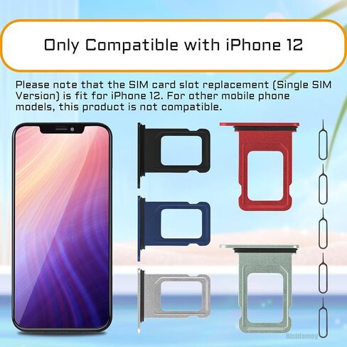 استبدال فتحة حامل بطاقة SIM بخمسة ألوان لهاتف iPhone 12 (أخضر/أزرق/أحمر/أبيض/أسود) مع حلقة ختم مطاطية مقاومة للماء ودبوس إخراج مفتوح لـ A2172 A2402 A2404 (إصدار شريحة واحدة) in Saudi Arabia