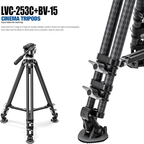 Leofoto LVC-193C Carbon Fiber Twin Leg Video Tripod+BV-15 Fluid Head in Saudi Arabia