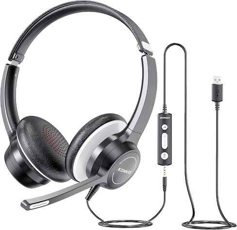 USB Headset with Microphone, 3.5mm Wired Computer Headsets with Noise Cancelling Microphone, Stereo Headphones with MIC for PC, in Line Controls, Work Headset for Skype Zoom Tablet Laptop in Kuwait