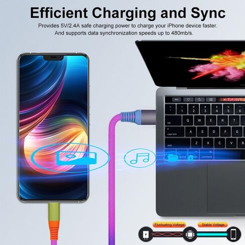 iPhone Charger, [MFi Certified] 6.6ft Colorful Gradual Braided Lightning Cable iPhone Charger Cord USB Fast Charging Data Cable for iPhone 14 13 12 11 Pro Max XR XS X 8 7 6 Plus SE iPad More in Saudi Arabia