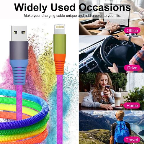iPhone Charger, [MFi Certified] 6.6ft Colorful Gradual Braided Lightning Cable iPhone Charger Cord USB Fast Charging Data Cable for iPhone 14 13 12 11 Pro Max XR XS X 8 7 6 Plus SE iPad More in Saudi Arabia