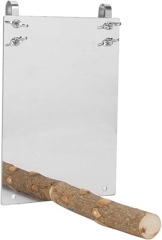 Bird Mirror Toy, Stainless Steel Bird Mirror with Wooden Perch Rod for Parakeet Cockatoo Cockatiel Lovebirds Canaries in Saudi Arabia