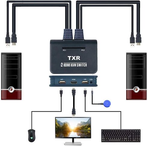 HDMI KVM Switch Button Switcher USB Port مع كابل لشاشة لوحة المفاتيح والماوس - axGear in Kuwait