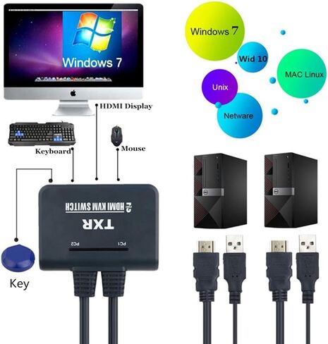 HDMI KVM Switch Button Switcher USB Port مع كابل لشاشة لوحة المفاتيح والماوس - axGear in Kuwait