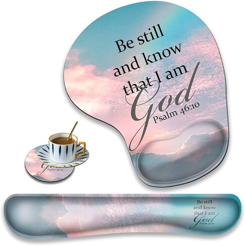 Ergonomically Upgraded Keyboard Wrist Rest and Comfortable Wrist Rest Gel Mouse Pad Set, Non-Slip Rubber Base and Cute Coaster, for Work, Game Home, Quoting Psalm 46:10 in Saudi Arabia