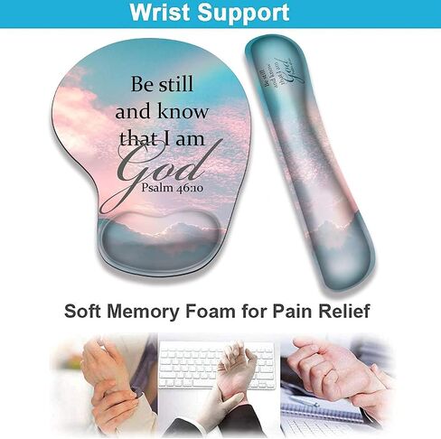 Ergonomically Upgraded Keyboard Wrist Rest and Comfortable Wrist Rest Gel Mouse Pad Set, Non-Slip Rubber Base and Cute Coaster, for Work, Game Home, Quoting Psalm 46:10 in Saudi Arabia