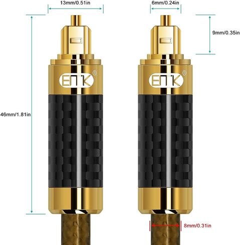EMK Digital Toslink Optical Audio Cable S/PDIF Audio Cable(Male to Male) with 24K Gold Plated Connectors&Double PVC+Braided Jacket (6Ft/1.8M) in Saudi Arabia