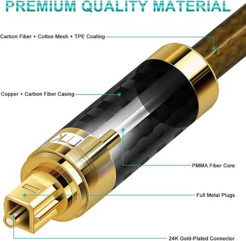 EMK Digital Toslink Optical Audio Cable S/PDIF Audio Cable(Male to Male) with 24K Gold Plated Connectors&Double PVC+Braided Jacket (6Ft/1.8M) in Saudi Arabia