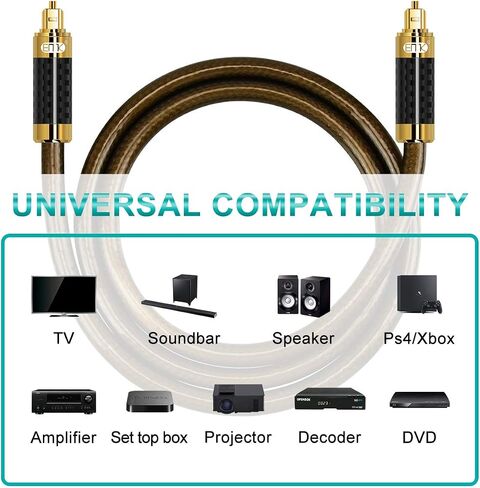 EMK Digital Toslink Optical Audio Cable S/PDIF Audio Cable(Male to Male) with 24K Gold Plated Connectors&Double PVC+Braided Jacket (6Ft/1.8M) in Saudi Arabia