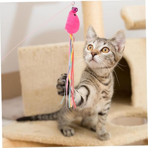 MERRYHAPY القط دعابة اللعب الحيوانات الأليفة القط الصيد القطب لعبة القط لعبة عصا إغاظة الشنق لوازم القط لعبة عصا القط للقطط إغاظة عصا التفاعلية إغاظة العصي الحديد سلك هريرة الأرجوحة in Kuwait