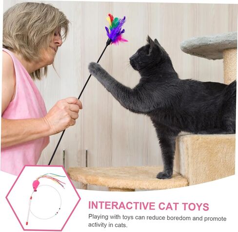 MERRYHAPY القط دعابة اللعب الحيوانات الأليفة القط الصيد القطب لعبة القط لعبة عصا إغاظة الشنق لوازم القط لعبة عصا القط للقطط إغاظة عصا التفاعلية إغاظة العصي الحديد سلك هريرة الأرجوحة in Kuwait