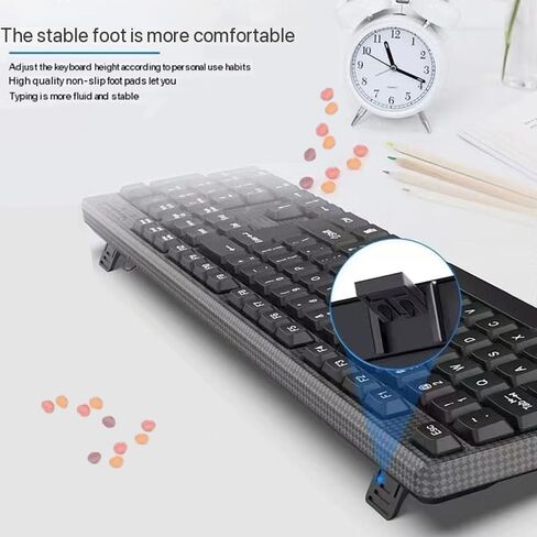 لوحة مفاتيح كمبيوتر سلكية، توصيل USB، مفاتيح Chiclet تعمل باللمس الصامت، لوحة أرقام كبيرة، مؤشرات LED، حوامل مريحة وقابلة للطي، لوحة مفاتيح كاملة الحجم بأحرف مضادة للتآكل، لأجهزة الكمبيوتر المحمول التي تعمل بنظام Windows Mac PC - أسود in Kuwait