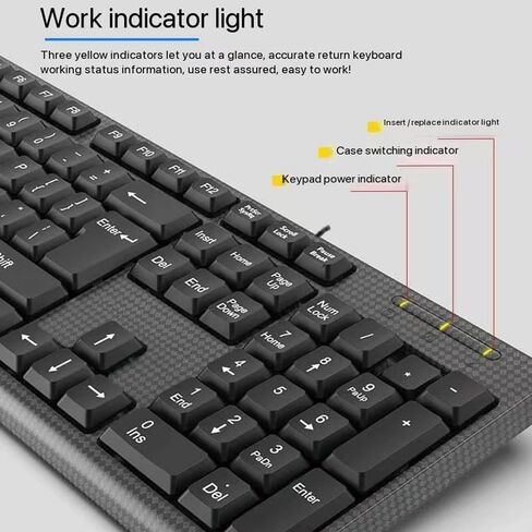 لوحة مفاتيح كمبيوتر سلكية، توصيل USB، مفاتيح Chiclet تعمل باللمس الصامت، لوحة أرقام كبيرة، مؤشرات LED، حوامل مريحة وقابلة للطي، لوحة مفاتيح كاملة الحجم بأحرف مضادة للتآكل، لأجهزة الكمبيوتر المحمول التي تعمل بنظام Windows Mac PC - أسود in Kuwait