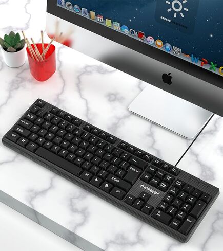 لوحة مفاتيح كمبيوتر سلكية، توصيل USB، مفاتيح Chiclet تعمل باللمس الصامت، لوحة أرقام كبيرة، مؤشرات LED، حوامل مريحة وقابلة للطي، لوحة مفاتيح كاملة الحجم بأحرف مضادة للتآكل، لأجهزة الكمبيوتر المحمول التي تعمل بنظام Windows Mac PC - أسود in Kuwait