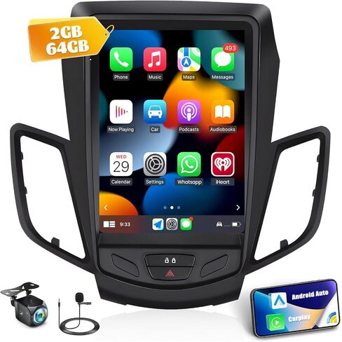 [2+64G] ستيريو سيارة Android 13 لسيارة Ford Fiesta 2009-2016 مع Carplay اللاسلكي وAndroid Auto، راديو سيارة بشاشة تعمل باللمس 9.7 بوصة مع مرآة Link GPS WiFi Bluetooth FM/RDS SWC EQ+كاميرا احتياطية in Saudi Arabia