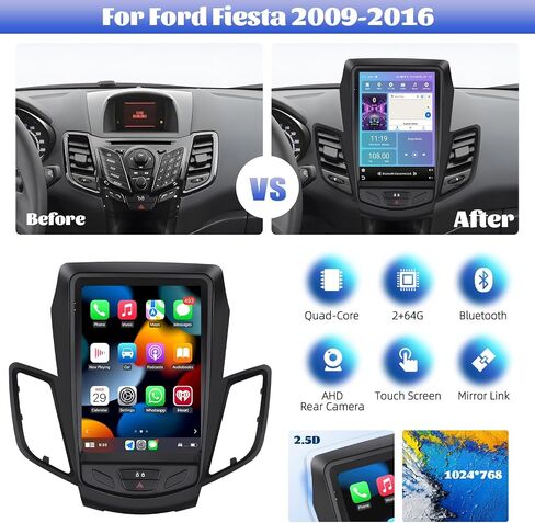 [2+64G] ستيريو سيارة Android 13 لسيارة Ford Fiesta 2009-2016 مع Carplay اللاسلكي وAndroid Auto، راديو سيارة بشاشة تعمل باللمس 9.7 بوصة مع مرآة Link GPS WiFi Bluetooth FM/RDS SWC EQ+كاميرا احتياطية in Saudi Arabia