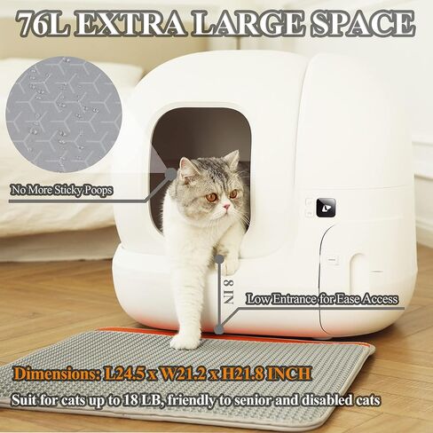Self Cleaning Cat Litter Box, New Version Automatic Cats Litter Box APP Remote Control and Large Space, Automatic Cat Litter Box Strong Odor Control in Saudi Arabia
