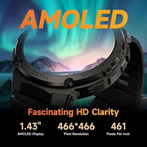 ساعة ذكية للرجال والنساء، جهاز تتبع اللياقة البدنية AMOLED مقاس 1.43 بوصة، ساعة رياضية مقاومة للماء حتى مسافة 50 مترًا مع معدل ضربات القلب/SpO2/مراقب النوم/عداد الخطى، ساعة ذكية عسكرية بقدرة 480 مللي أمبير في الساعة (الرد/الاتصال الهاتفي) لنظام Android iO in Saudi Arabia