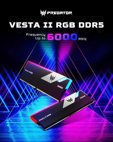 ذاكرة الوصول العشوائي Acer Predator Vesta II RGB DDR5 32 جيجابايت (16 جيجابايت × 2) 6000 ميجاهرتز CL32 PC5-48000، ذاكرة كمبيوتر متوافقة مع Intel XMP 3.0 AMD Expo PC5-48000، أسود - BL.9BWWR.378 in Kuwait