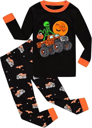 Toddler Boys Halloween Pajamas Glow in The Dark Skeleton Pjs Cotton Sleepwear 2 Piece Pant Sets Halloween Outfit for Kids in Kuwait