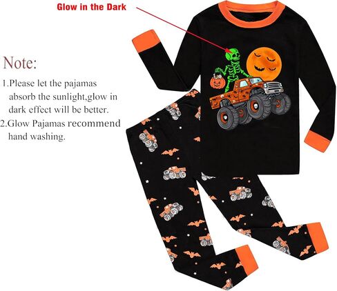 Toddler Boys Halloween Pajamas Glow in The Dark Skeleton Pjs Cotton Sleepwear 2 Piece Pant Sets Halloween Outfit for Kids in Kuwait