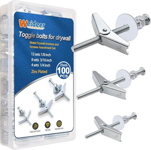 weideer 24 Pcs Wall Anchor Toggle Bolts for Drywall 1/8in 3/16in 1/4in Heavy Duty Metal Drywall Anchors and Screws Assortment Set Toggle Bolts and Wing Nut Kit in Saudi Arabia
