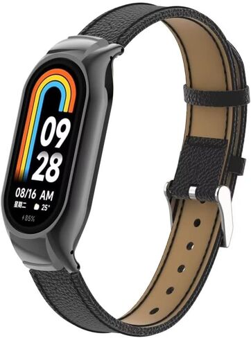 متوافق مع نطاقات Xiaomi Mi Band 8، وإكسسوارات سوار المعصم البديل من الجلد Mi Band 8 مع إطار معدني لـ Xiaomi Mi Band 8 in Kuwait