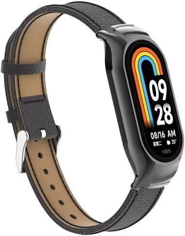 متوافق مع نطاقات Xiaomi Mi Band 8، وإكسسوارات سوار المعصم البديل من الجلد Mi Band 8 مع إطار معدني لـ Xiaomi Mi Band 8 in Kuwait