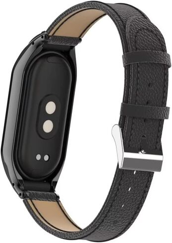 متوافق مع نطاقات Xiaomi Mi Band 8، وإكسسوارات سوار المعصم البديل من الجلد Mi Band 8 مع إطار معدني لـ Xiaomi Mi Band 8 in Kuwait